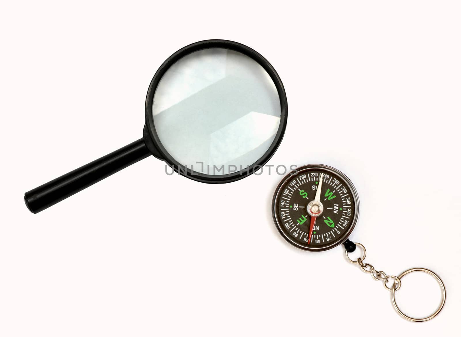 An picture of magnifier and compass