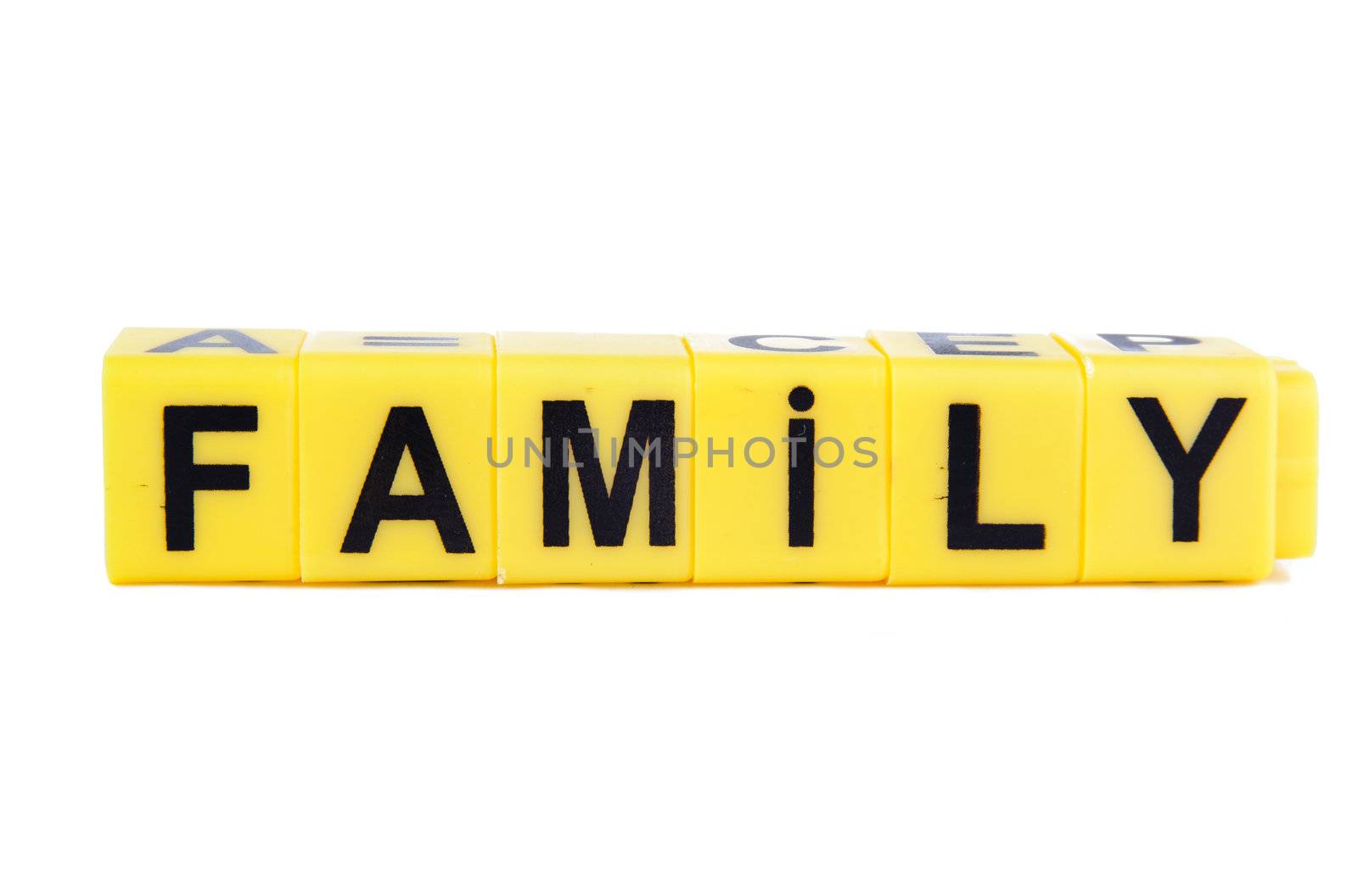 An image of yellow blocks with word ''family'' on them