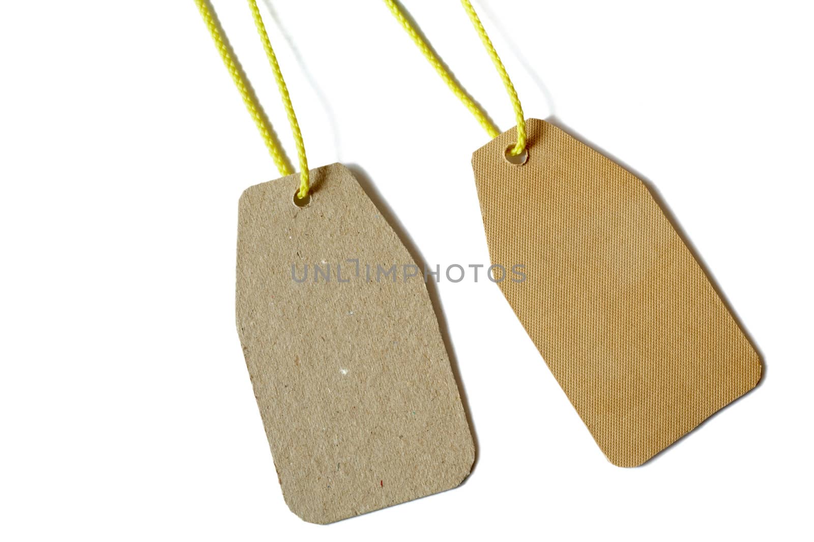 A two tags  with yellow laces