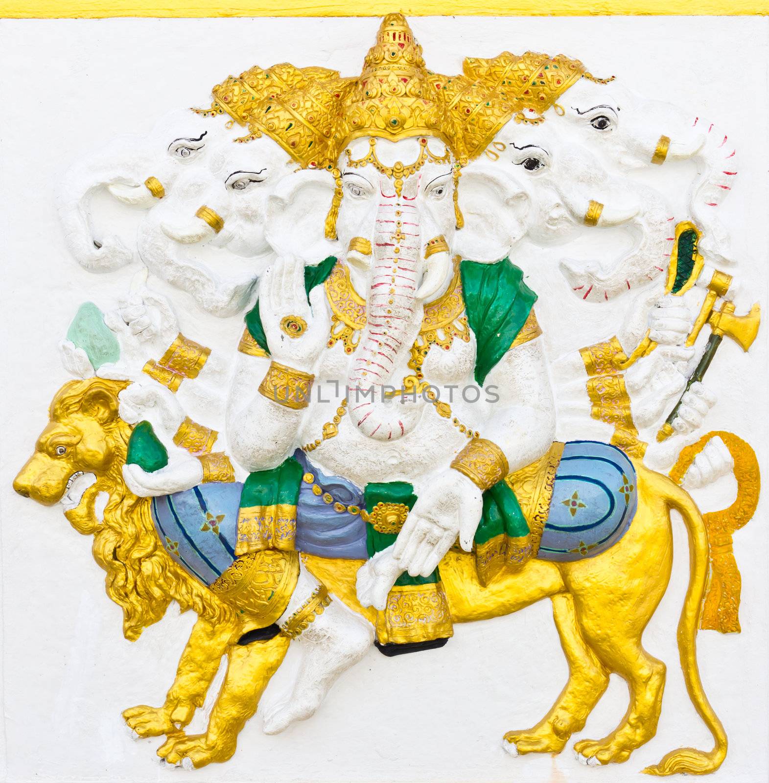 Indian or Hindu ganesha God Named Heramba Ganapati at temple in thailand