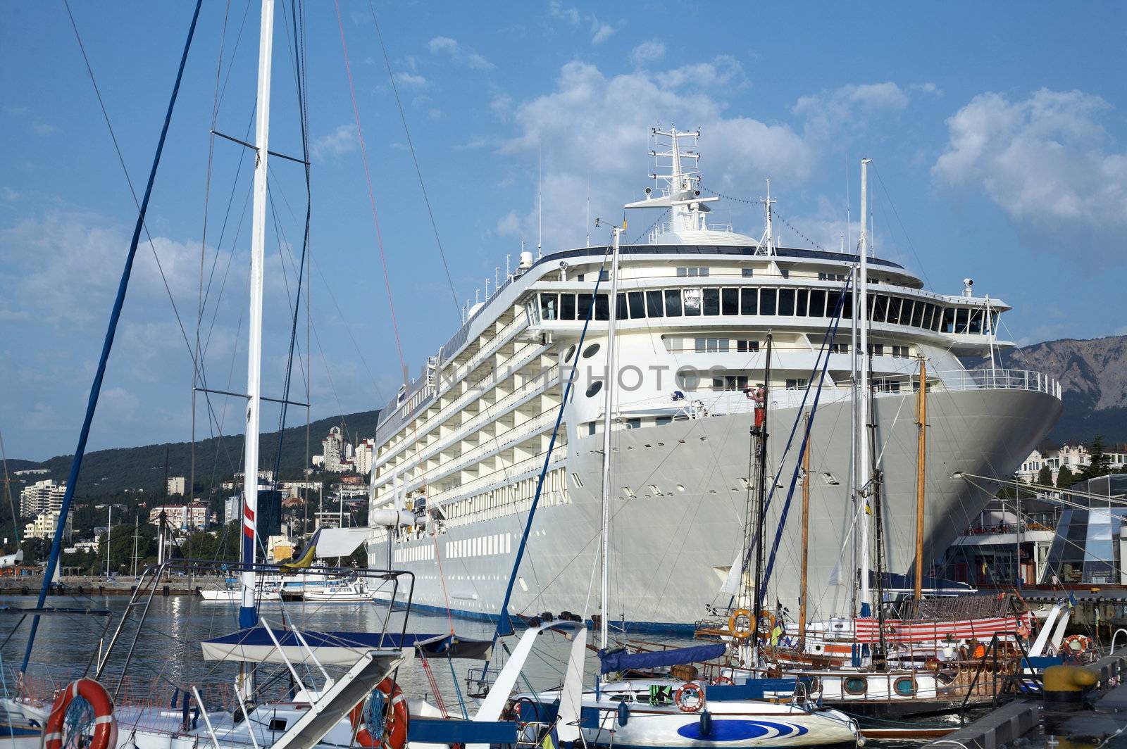 An image of big cruise ship. City Yalta in Ukraine