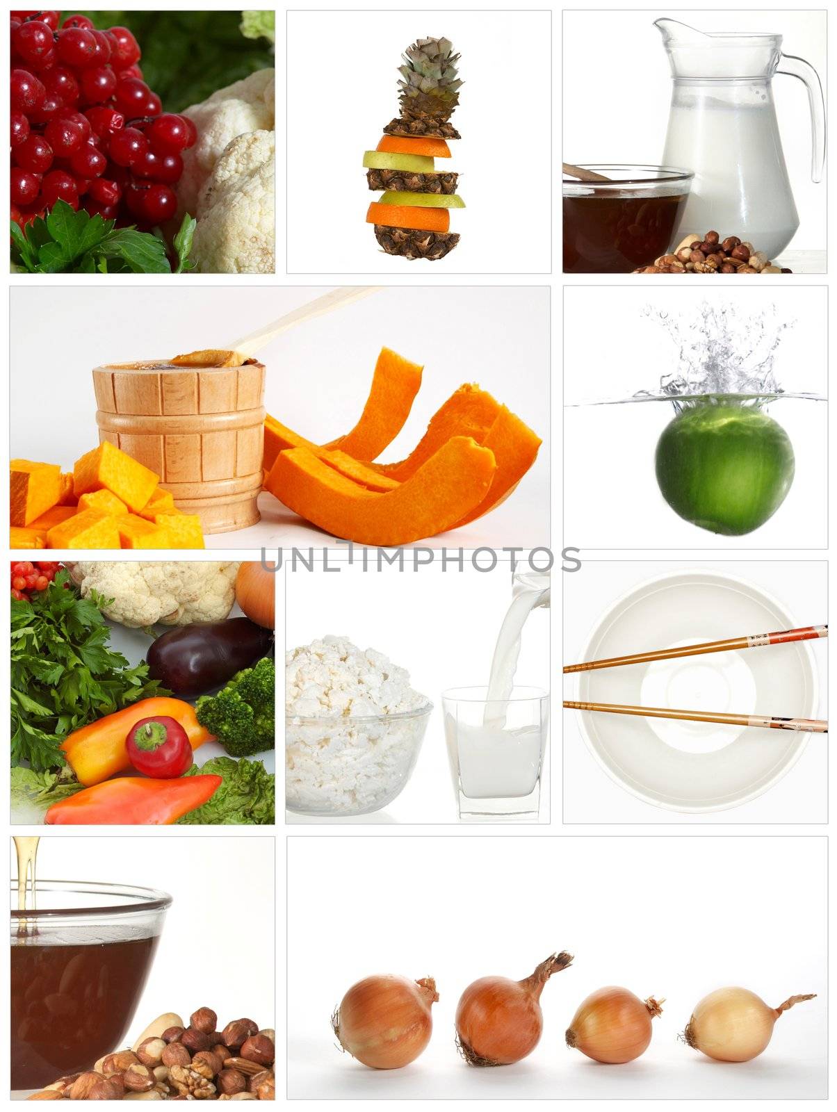 A set of ten images on topic healthy food