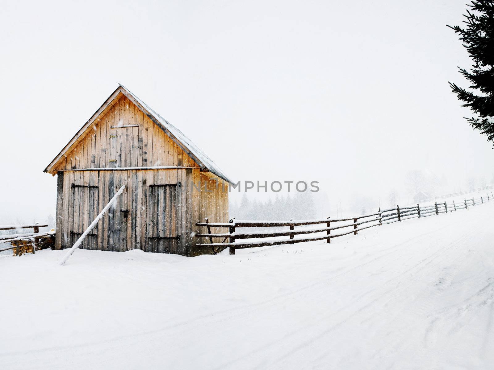 Stock photo: an image of a house in a winter wood