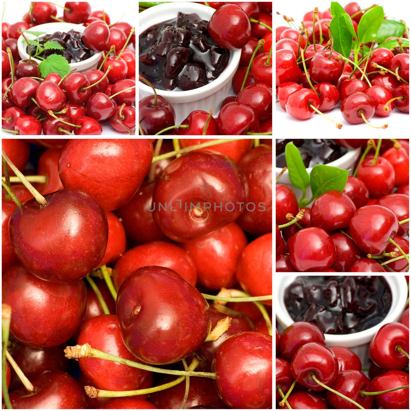 collage with cherries and jam