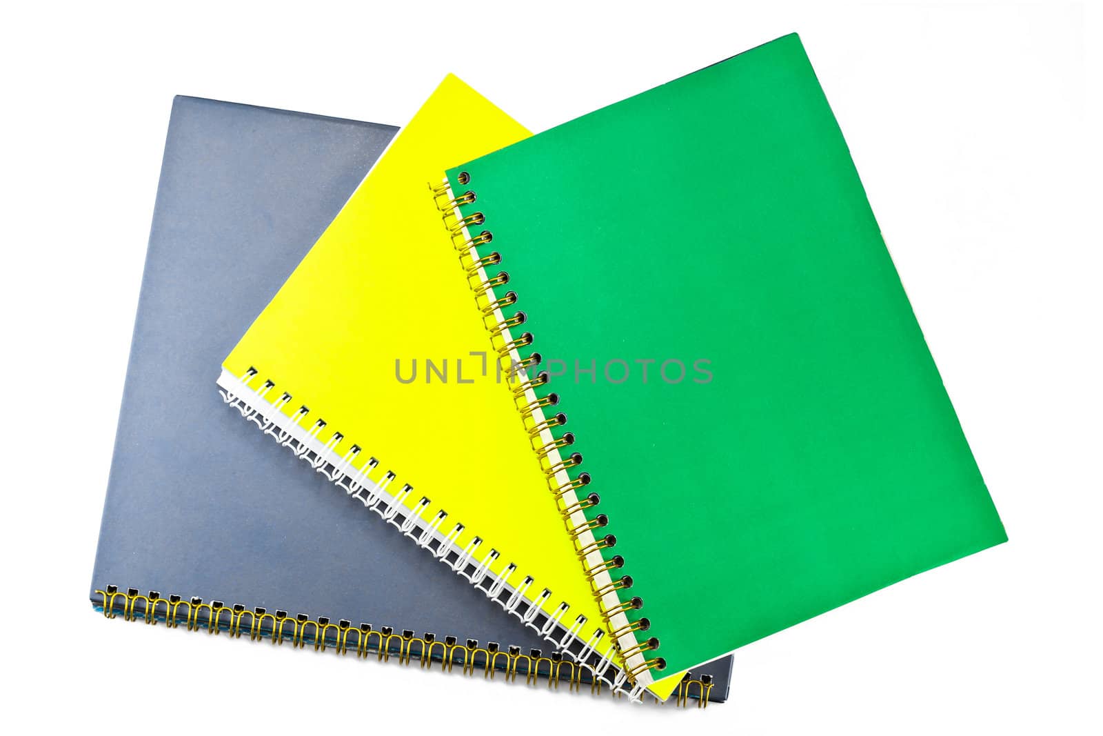 Brown, green, yellow note book collection.