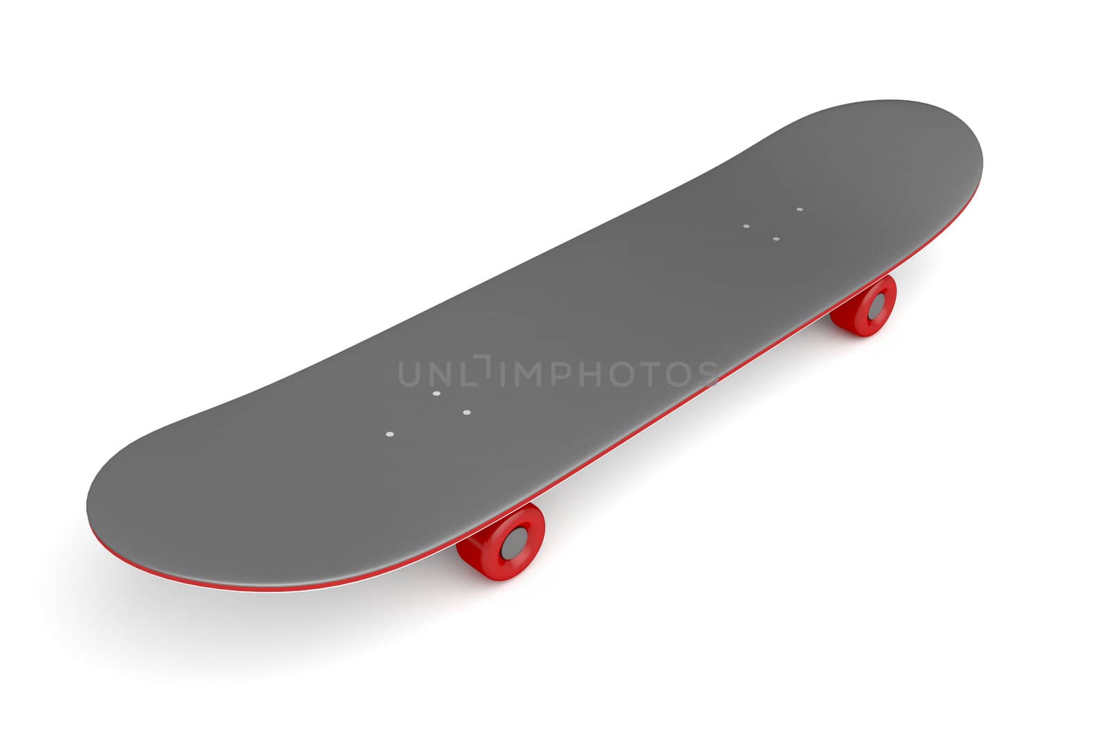 Skateboard with red wheels on white background