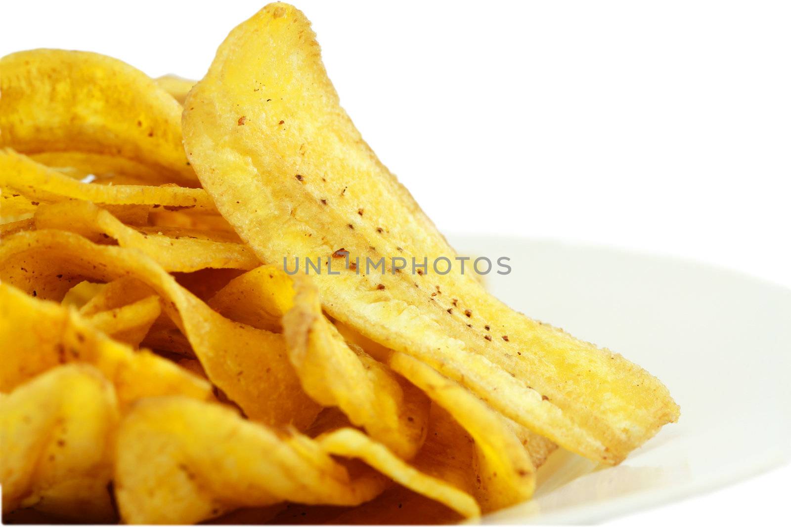 Fried thinly sliced banana chips, a tropical snack