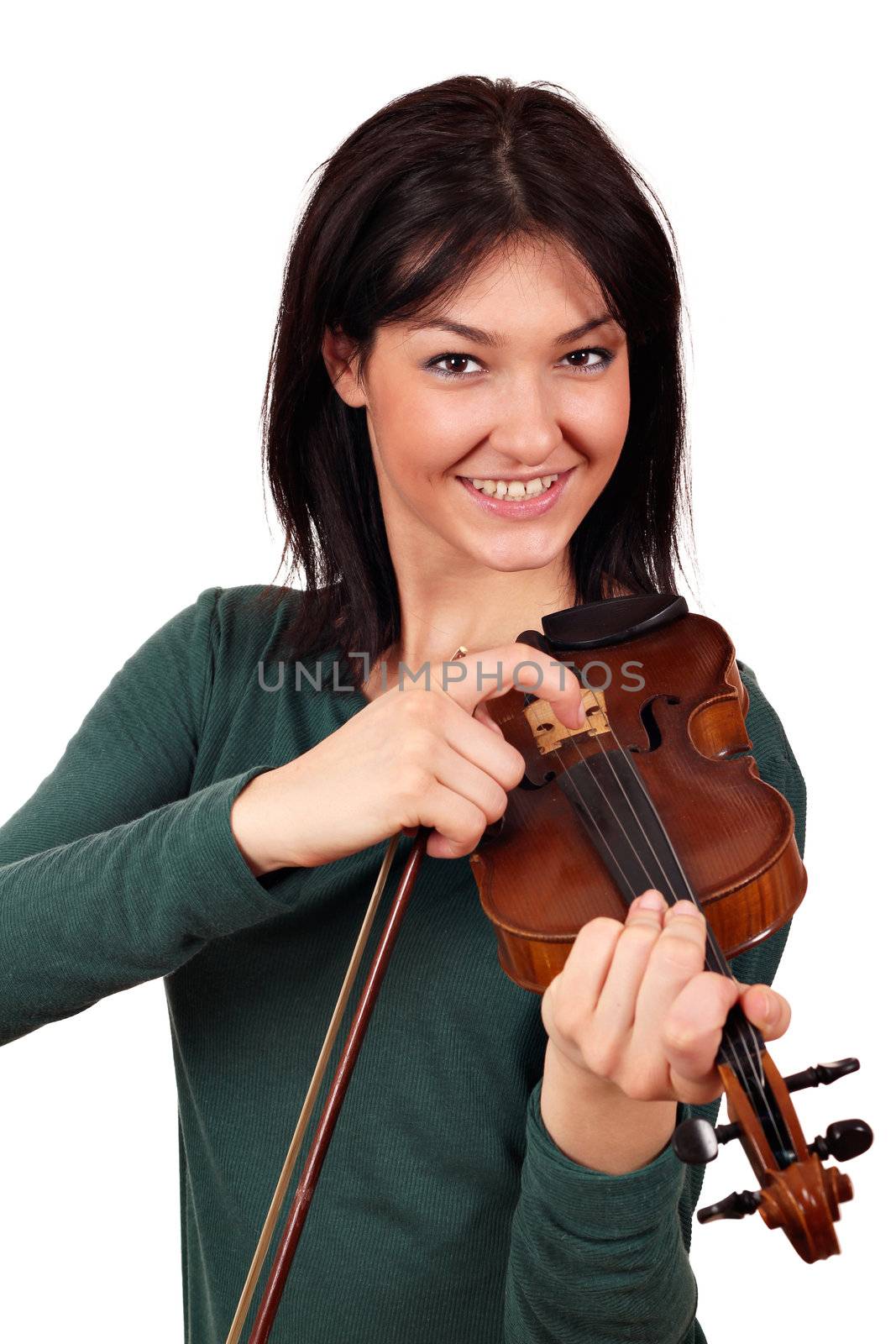 happy girl with violin by goce