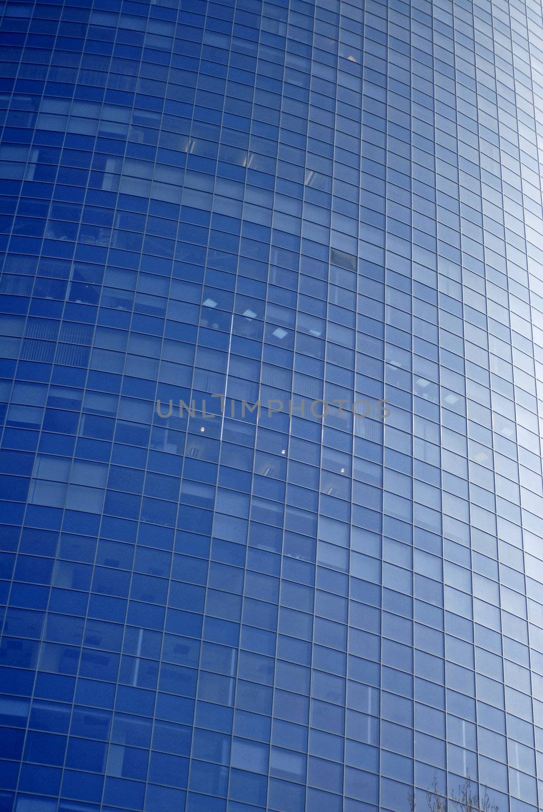 Modern sky-scraper close-up toned in blue color