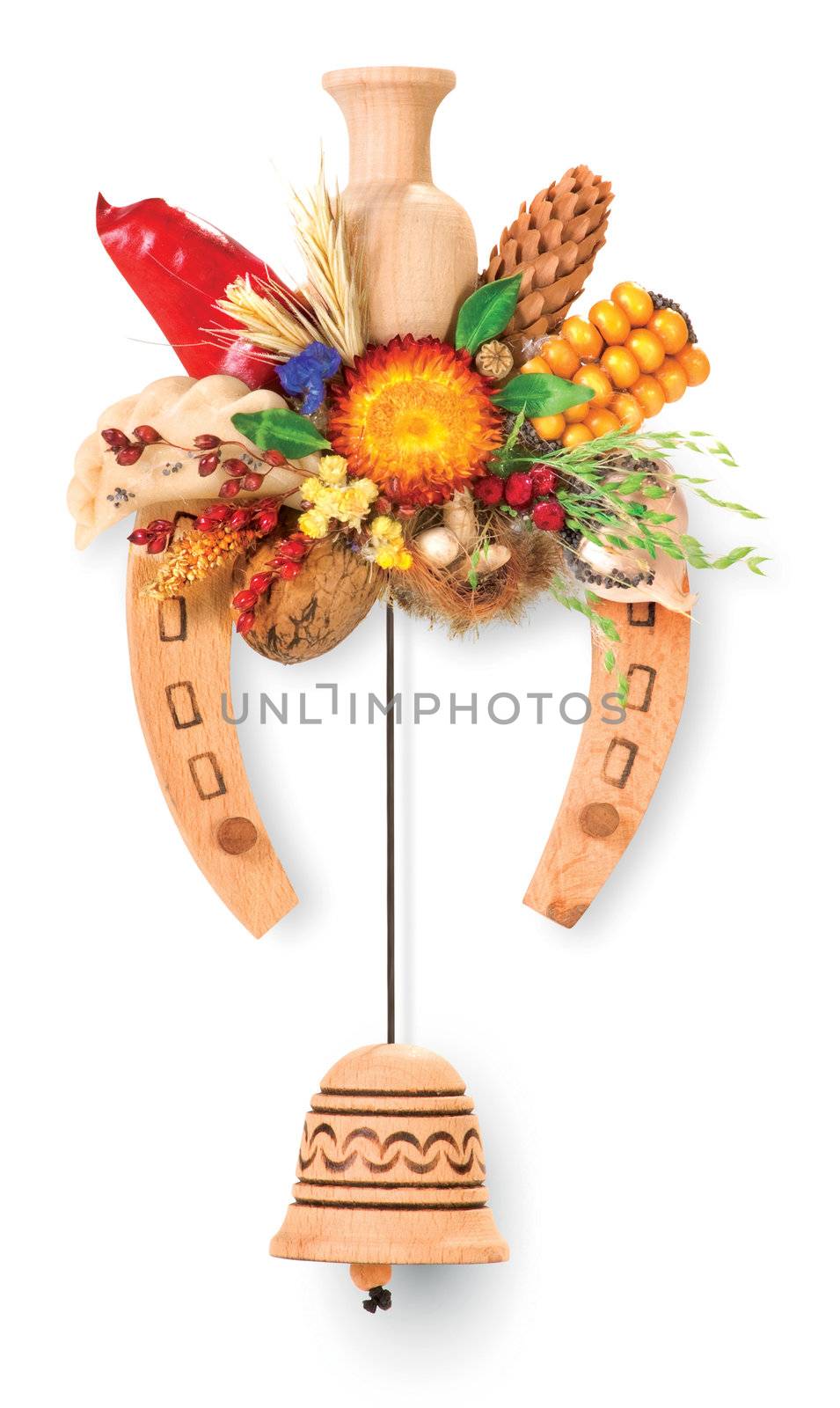 Traditional ukrainian souvenir that made of dried materials and plants. Hand-made. Isolated on white.