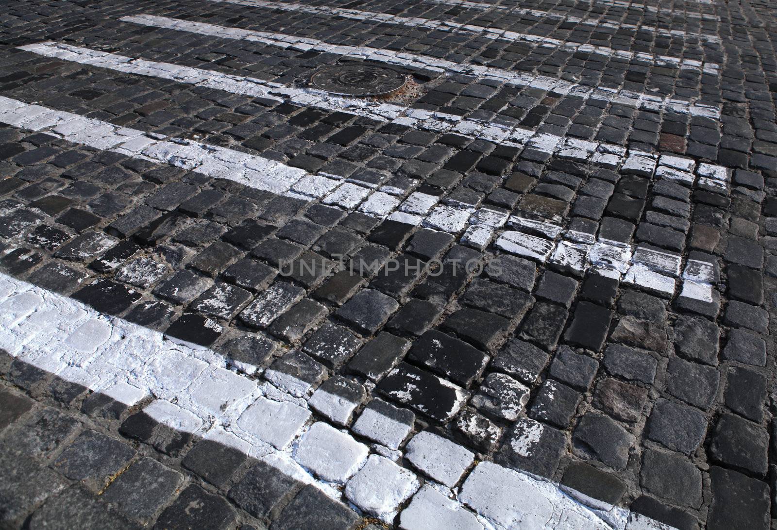 paving stones texture with painted white pedestrian crossing