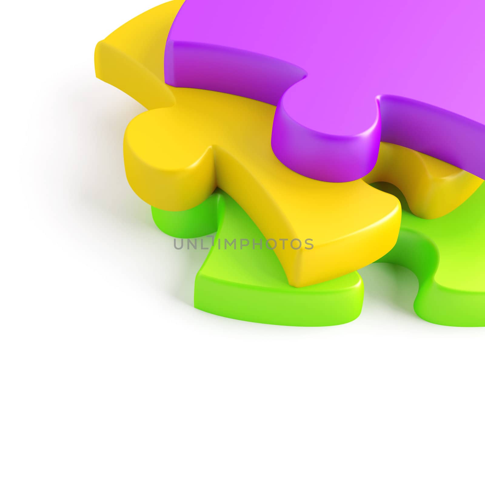 Parts of a puzzle with funny colors on a white background