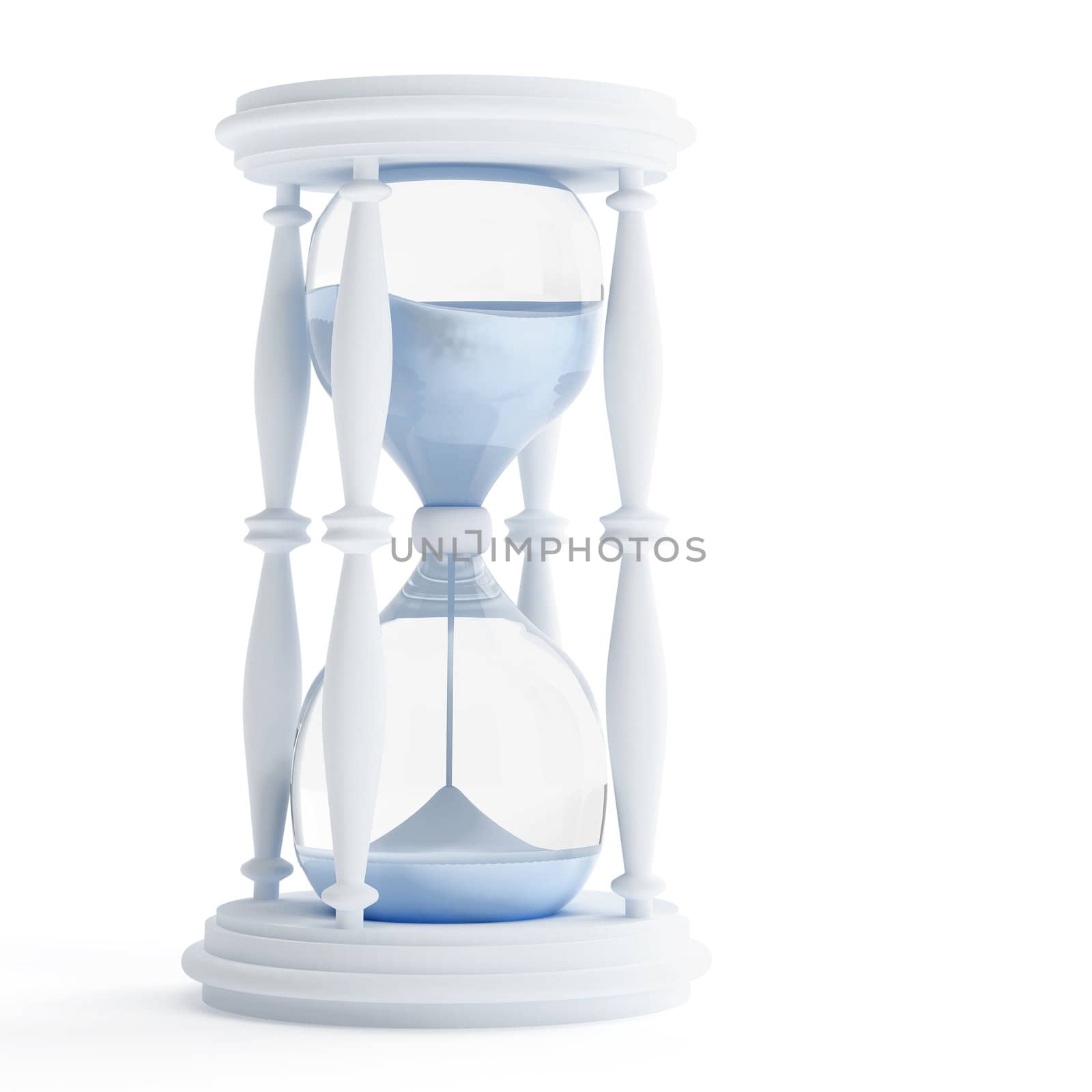 Sand-glass counts time on a white background