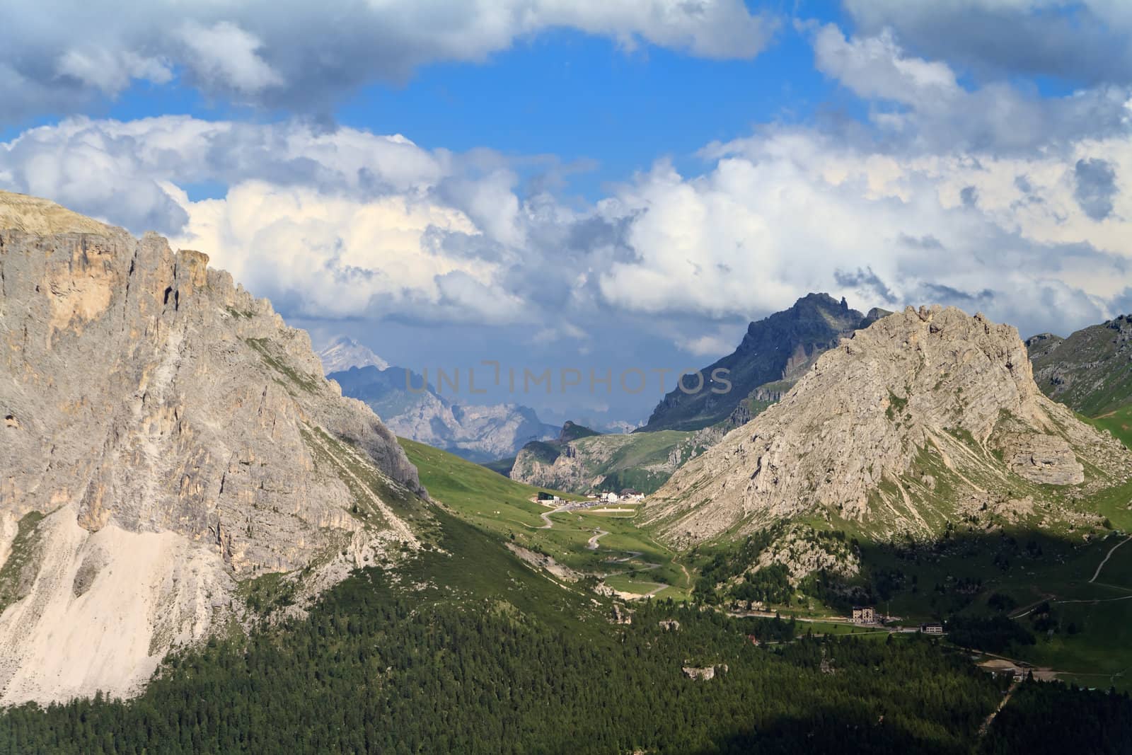 aerial view of Pordoi pass, Trentino Italy
