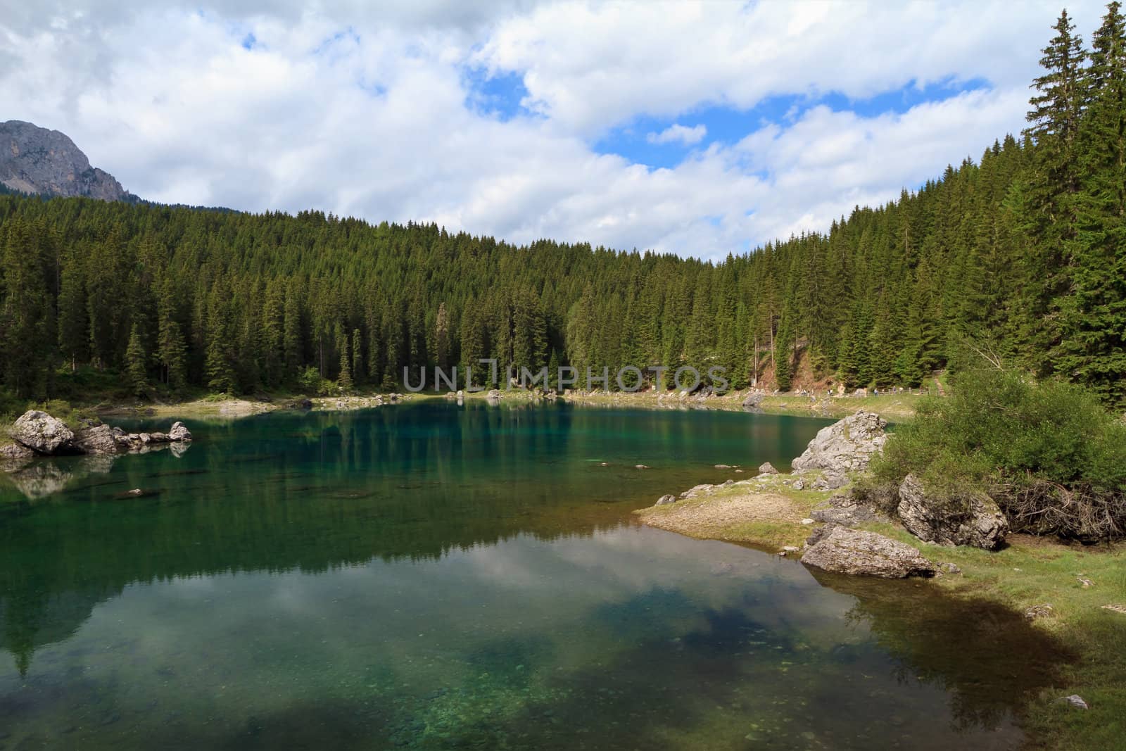 Carezza is a famous small lake in Italian Dolomites