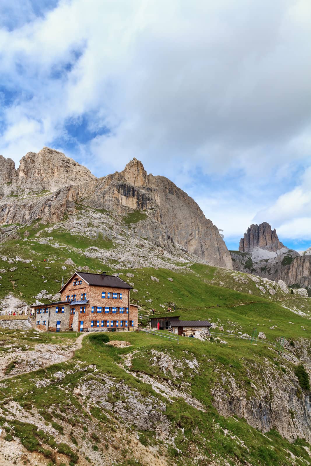 alpine hut beneath Catinaccio mountain, Italian Dolomites