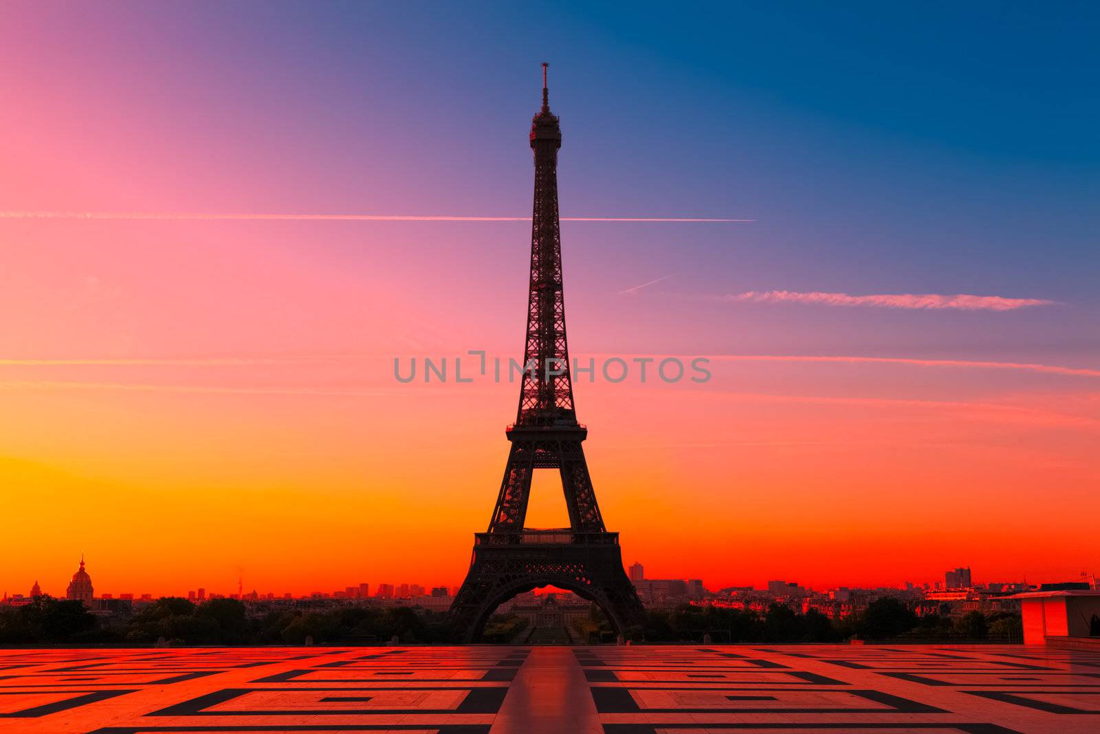 The Eiffel Tower in Paris at sunrise