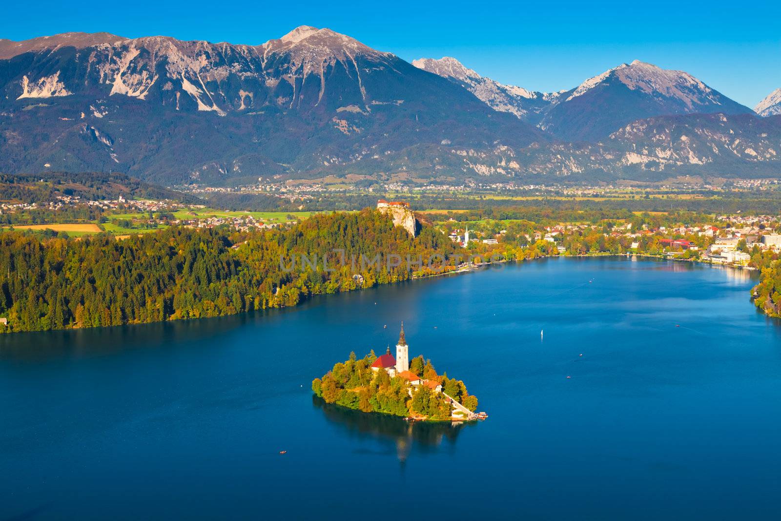Aerial view of Lake Bled in Slovenia