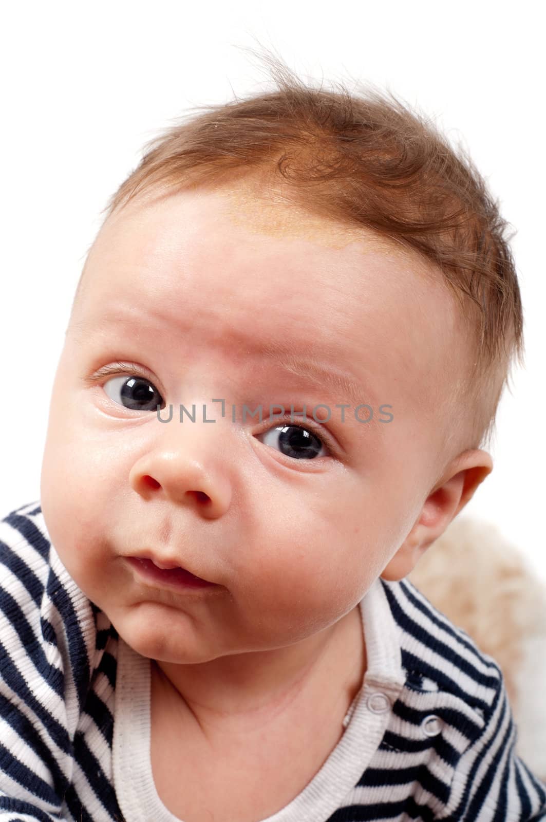 Shot of newborn baby lying on fur