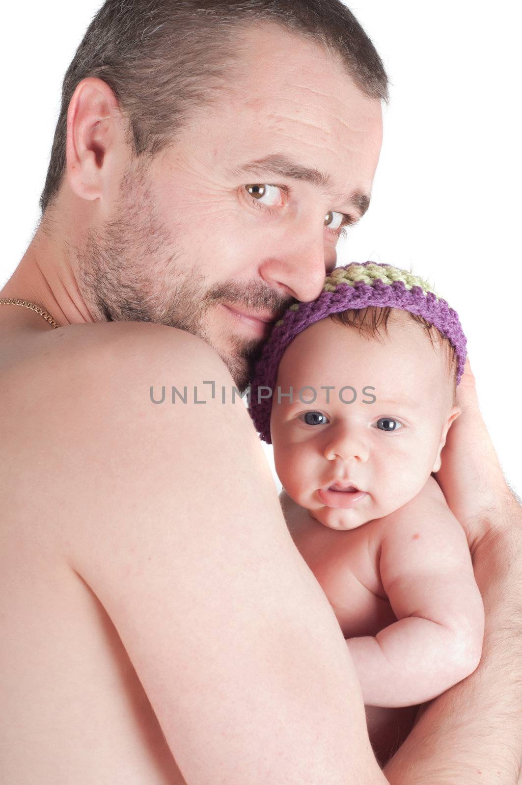 Shot of newborn baby on dad's hands