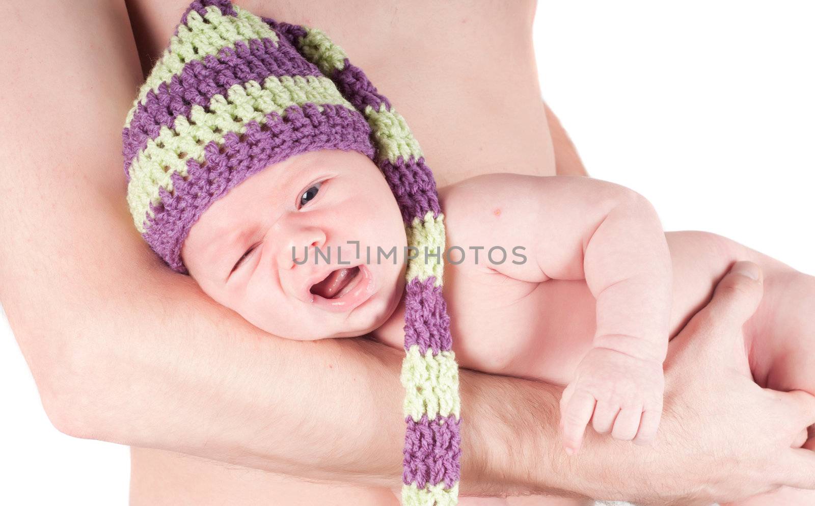 Shot of newborn baby on dad's hands