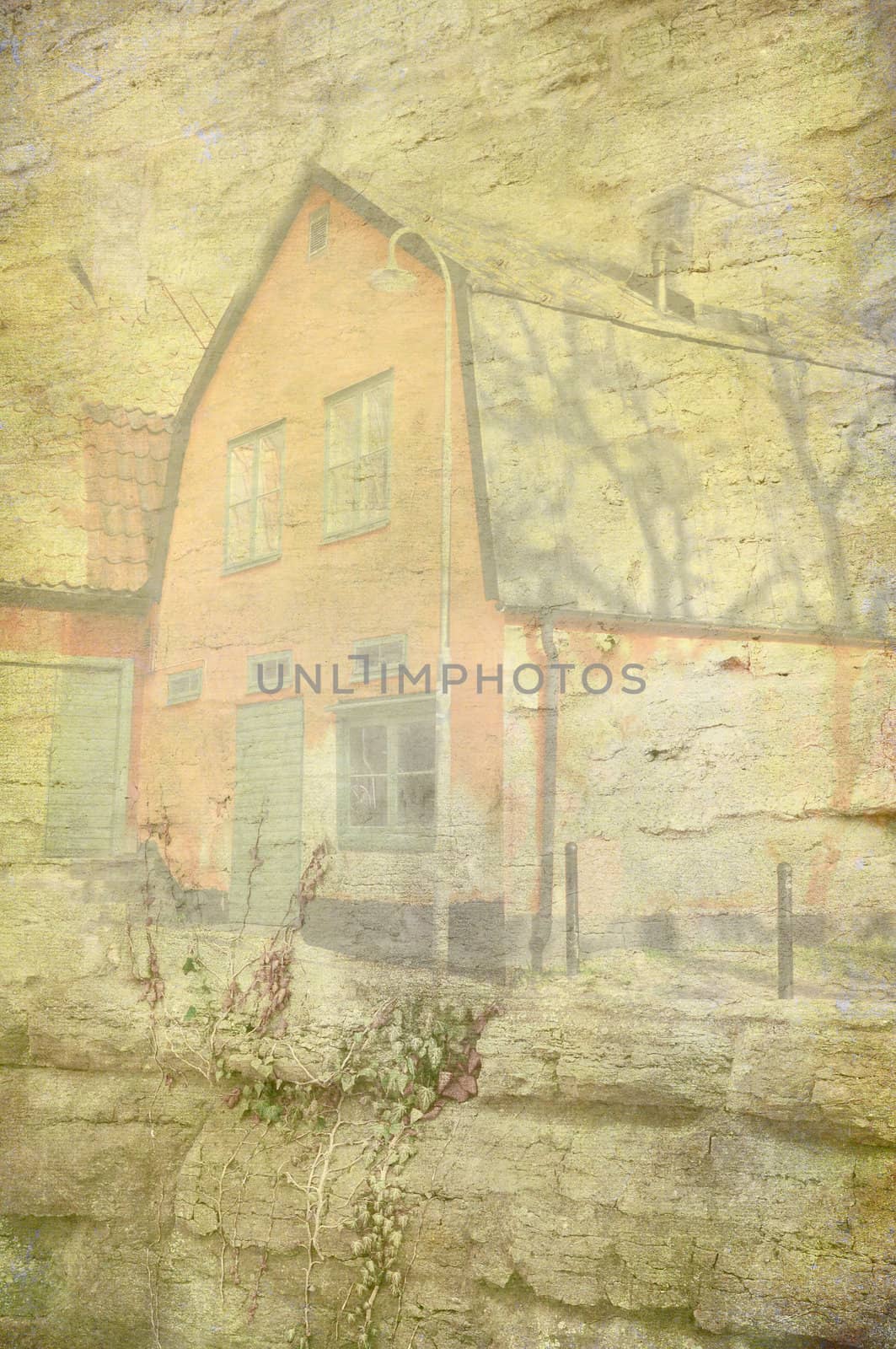 Textured background of an old house in grunge.