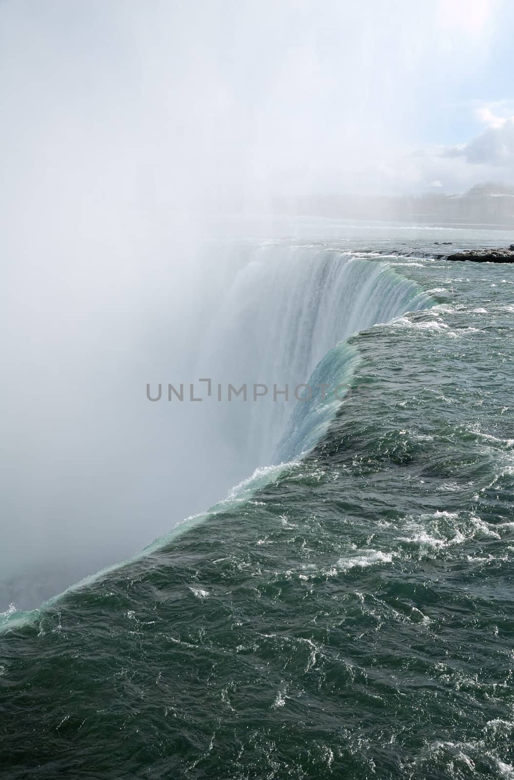 Cutting edge of Niagara Falls falling water