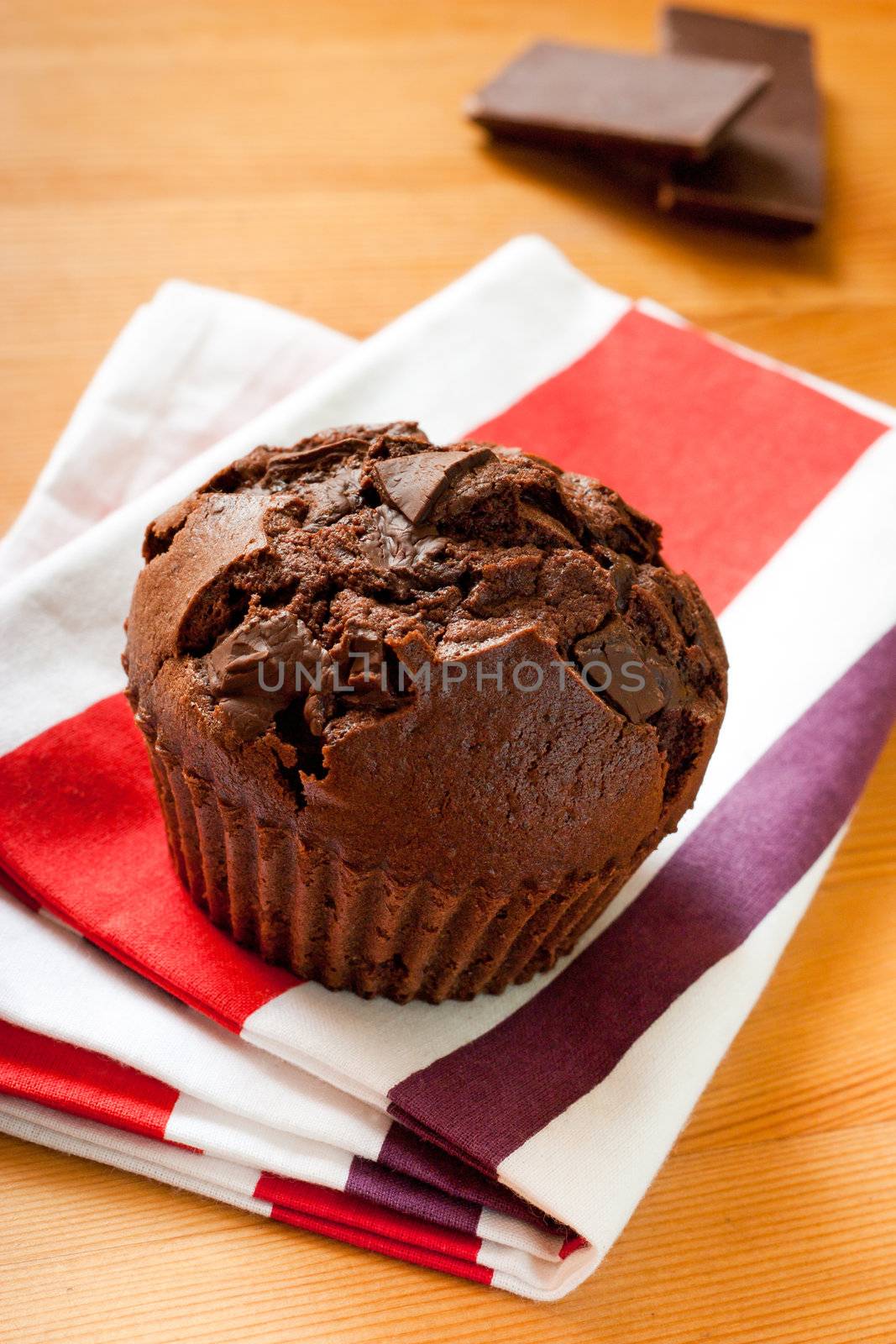 Chocolate muffins with dark chocolate chips