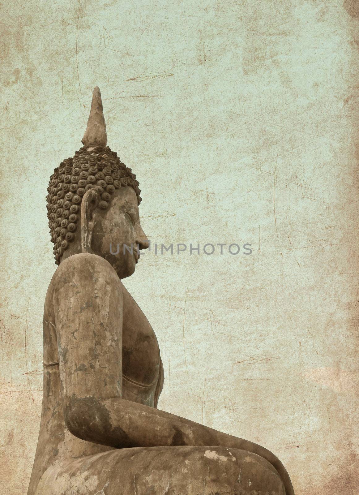 Buddha Statue in Wat Mahathat Temple inThailand, photo in old image style