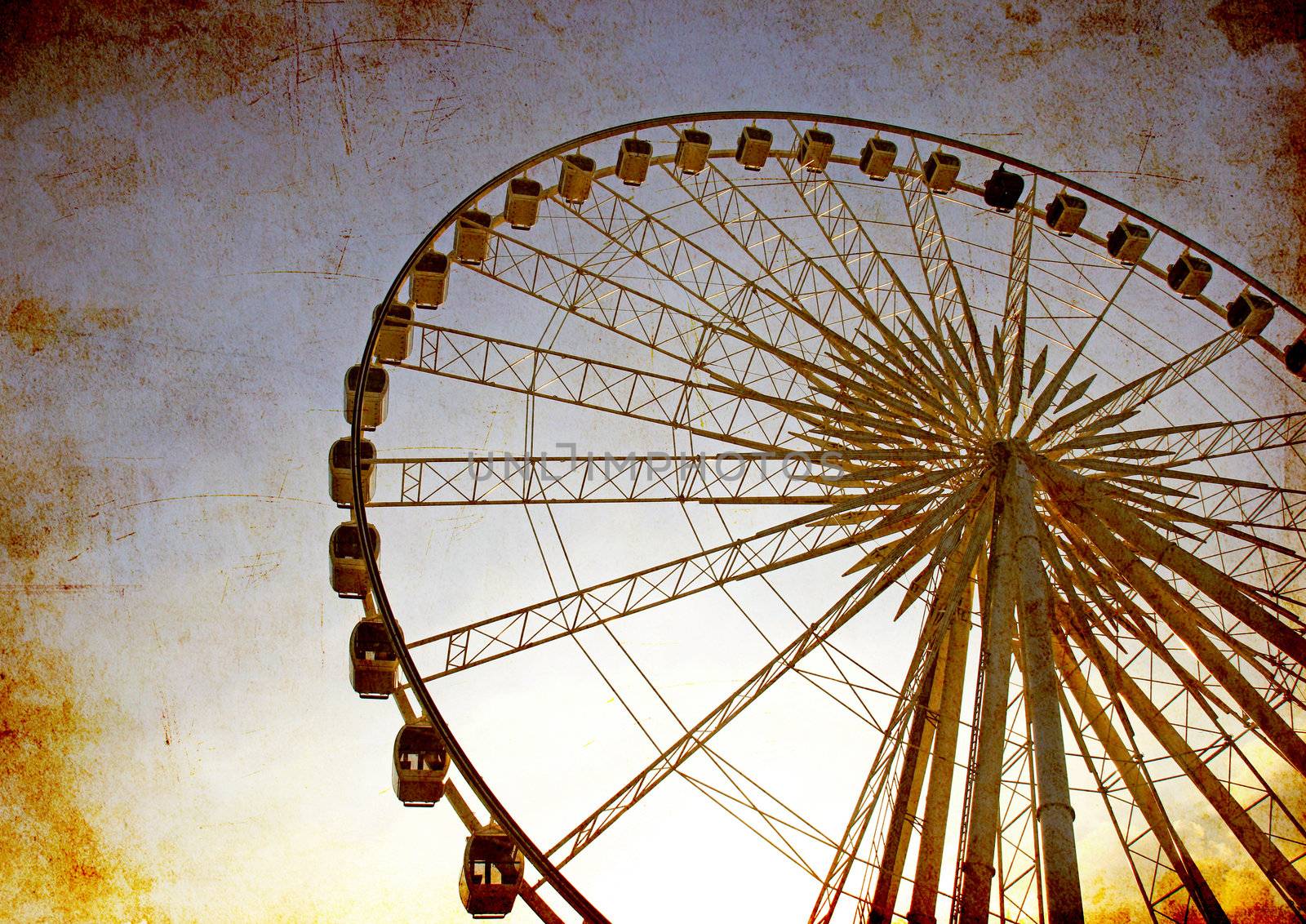 Ferris wheel with blue sky, photo in old image style by nuchylee