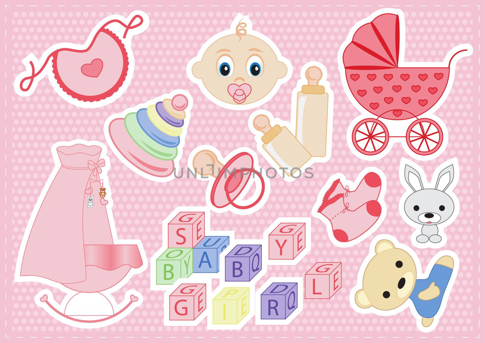 baby elements of a girl on a pink background vector illustration
