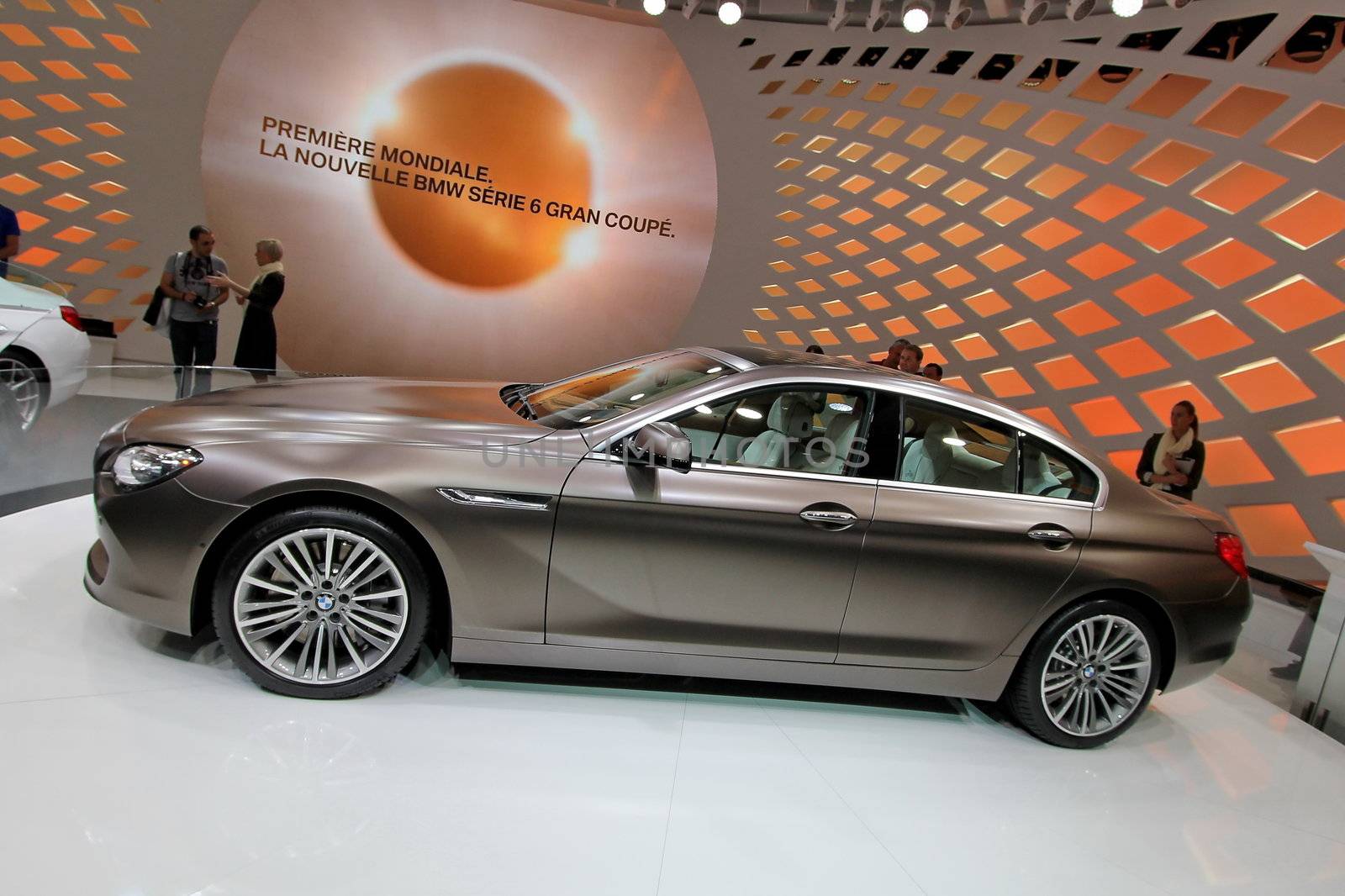 GENEVA - MARCH 16 : Brown BMW Gran Coupe 6 series on display at the 82st International Motor Show Palexpo -Geneva on March 16; 2012 in Geneva, Switzerland.
