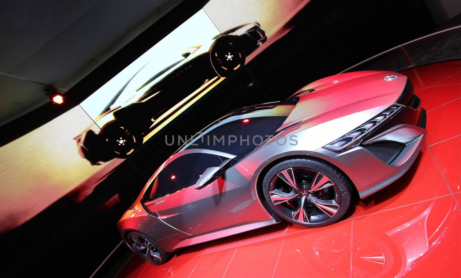 GENEVA - MARCH 16 : Grey Honda NSX concept on display at the 82st International Motor Show Palexpo -Geneva on March 16; 2012 in Geneva, Switzerland.