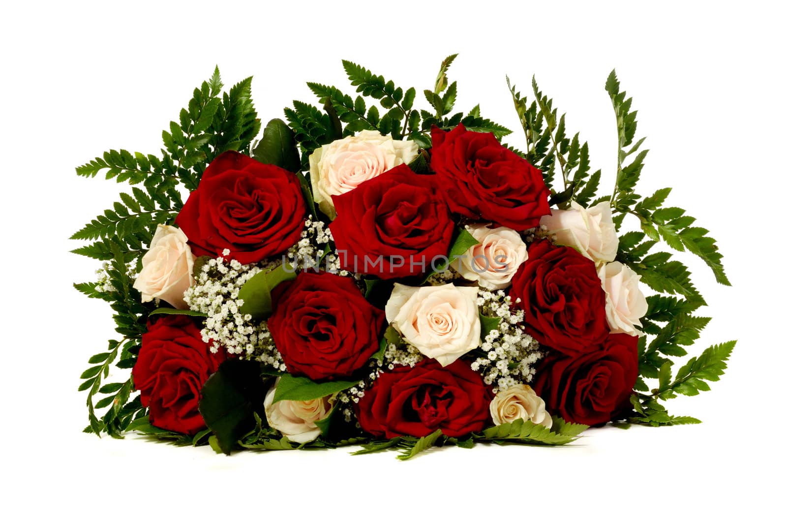 Bouquet of red and pink rose flowers, taken on a clean white backround.