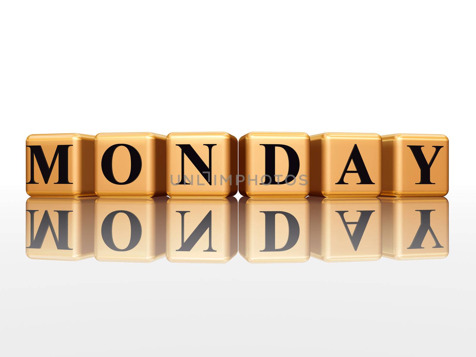 3d golden cubes with letters makes monday