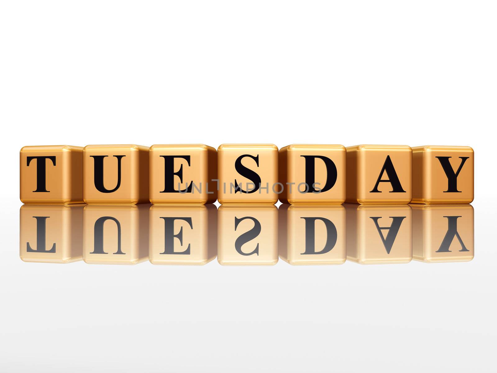 3d golden cubes with letters makes tuesday