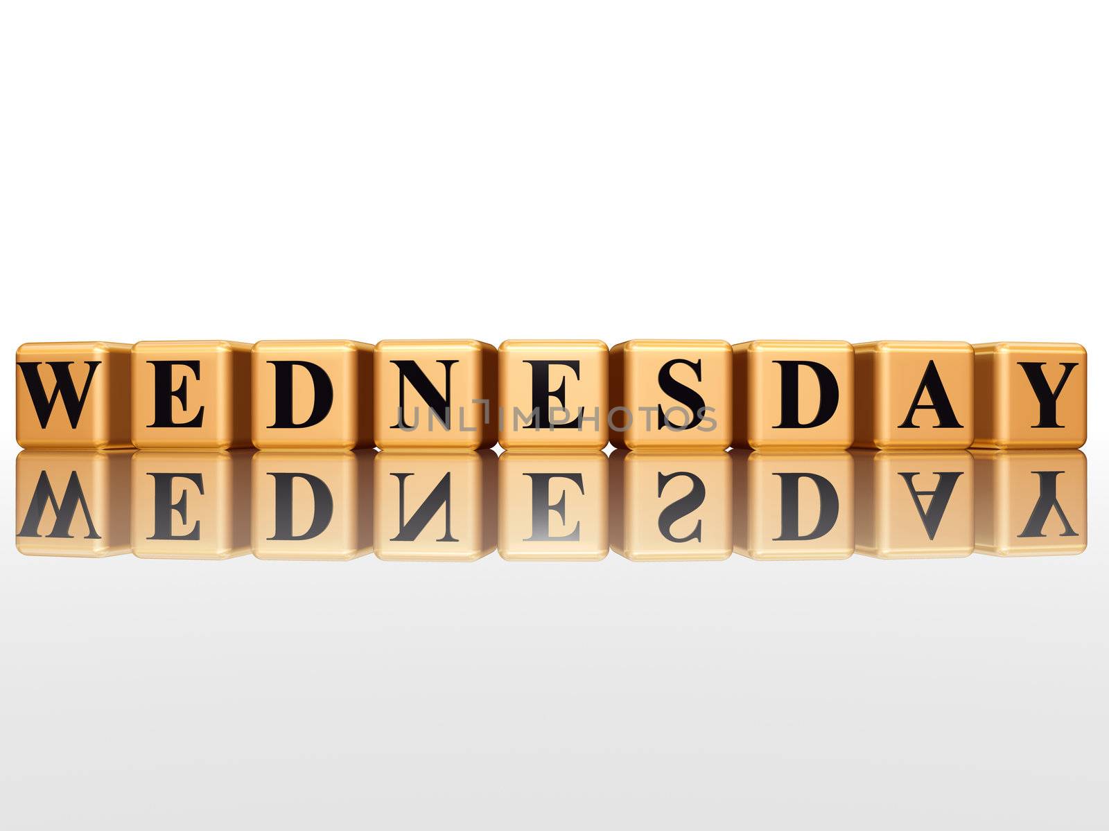 3d golden cubes with letters makes wednesday