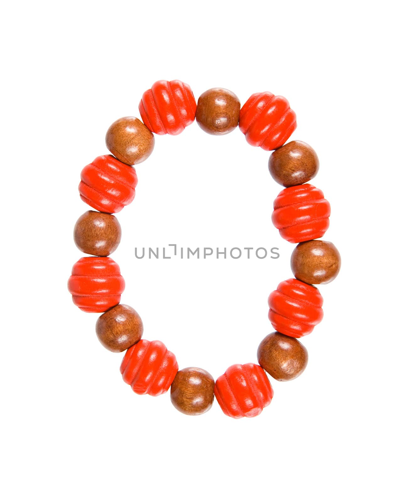 Necklace  made of wood red and brown color isolated on white background