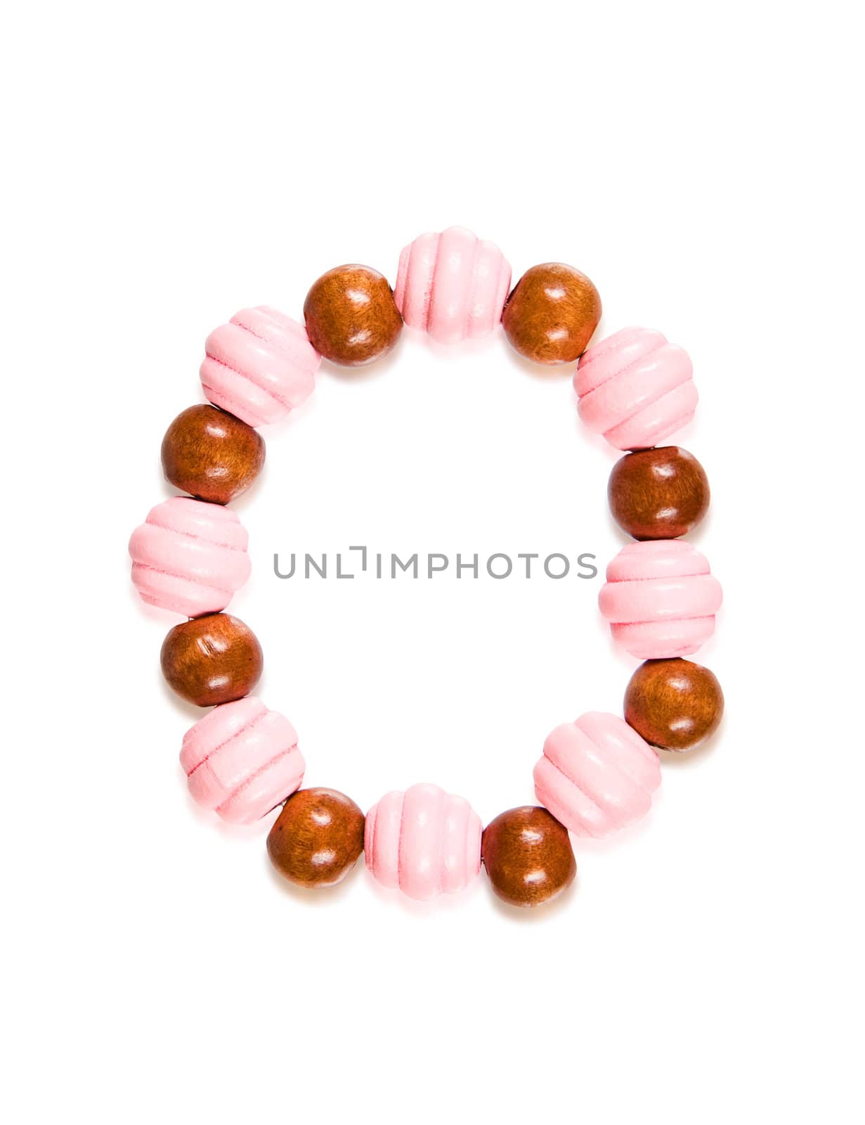 Necklace  made of wood pink and brown color isolated on white background