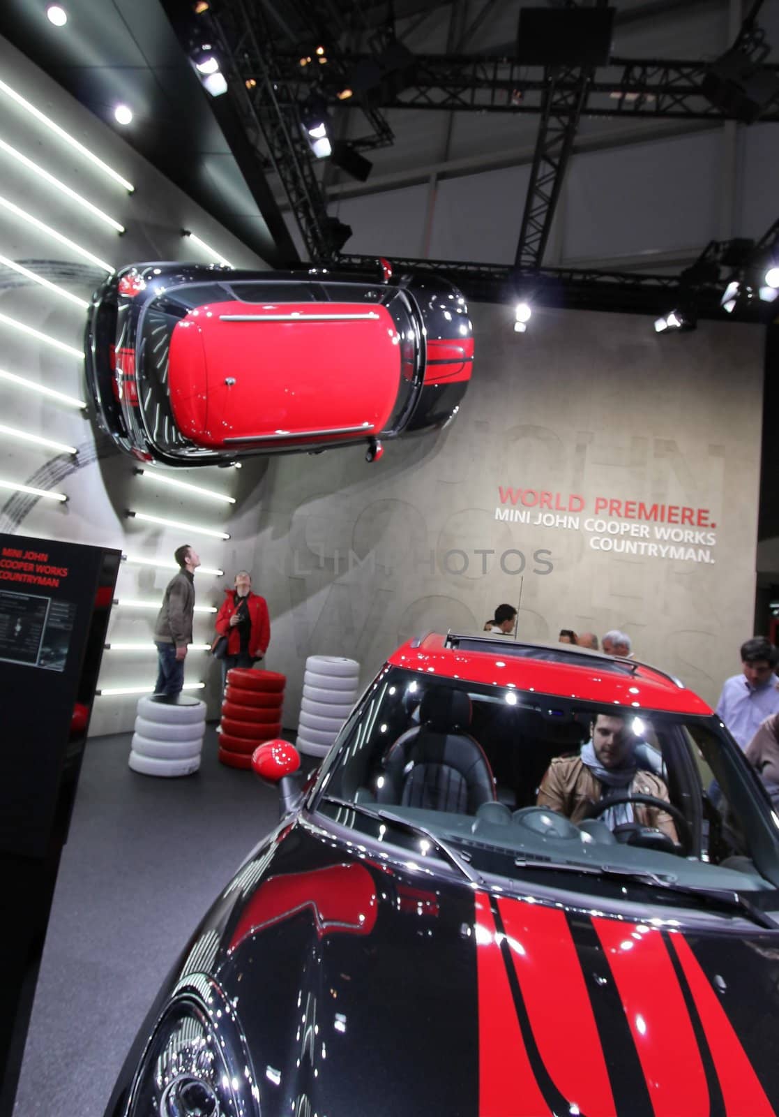 GENEVA - MARCH 16 : red and black Mini John Cooper Works Countryman on display at the 82st International Motor Show Palexpo -Geneva on March 16; 2012 in Geneva, Switzerland.