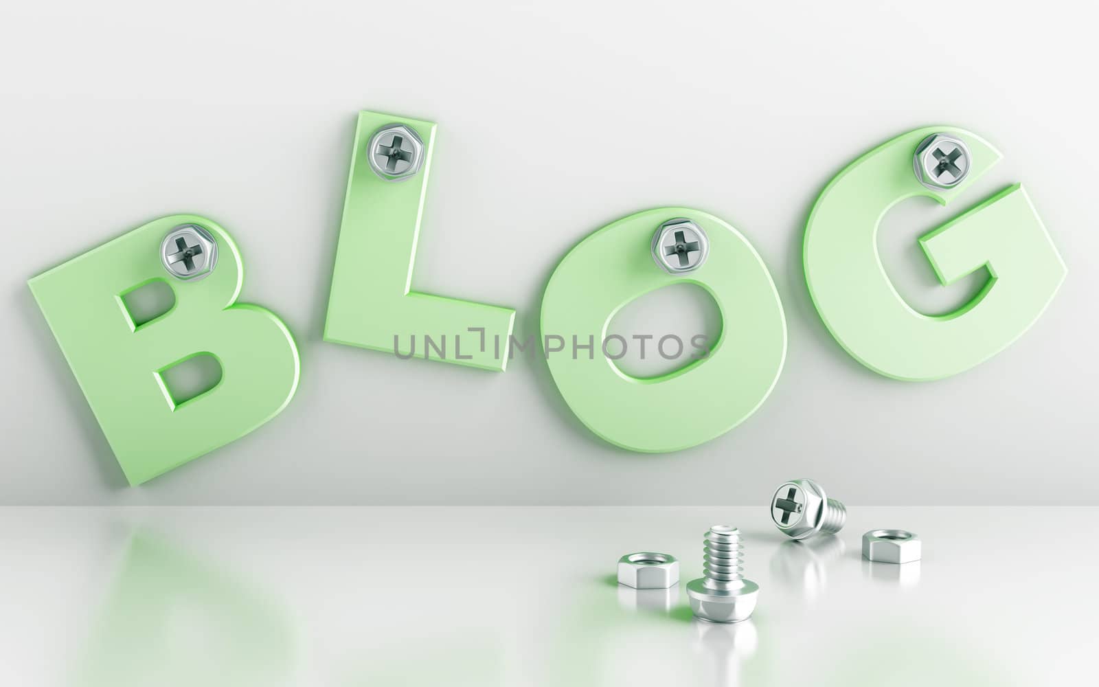 word blog attached with bolts on a white background