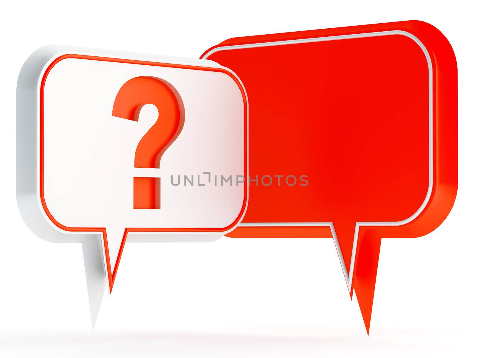 white and red speech bubbles with a question mark
