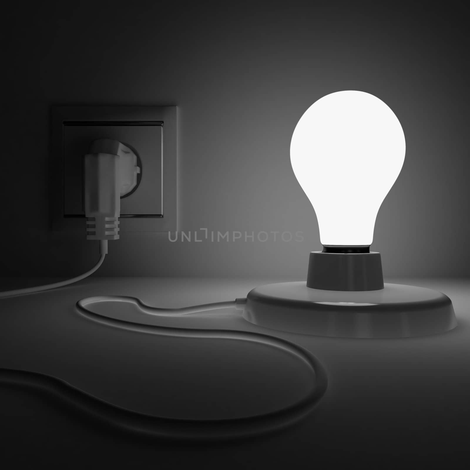 Shone lamp with electric plug in a dark place