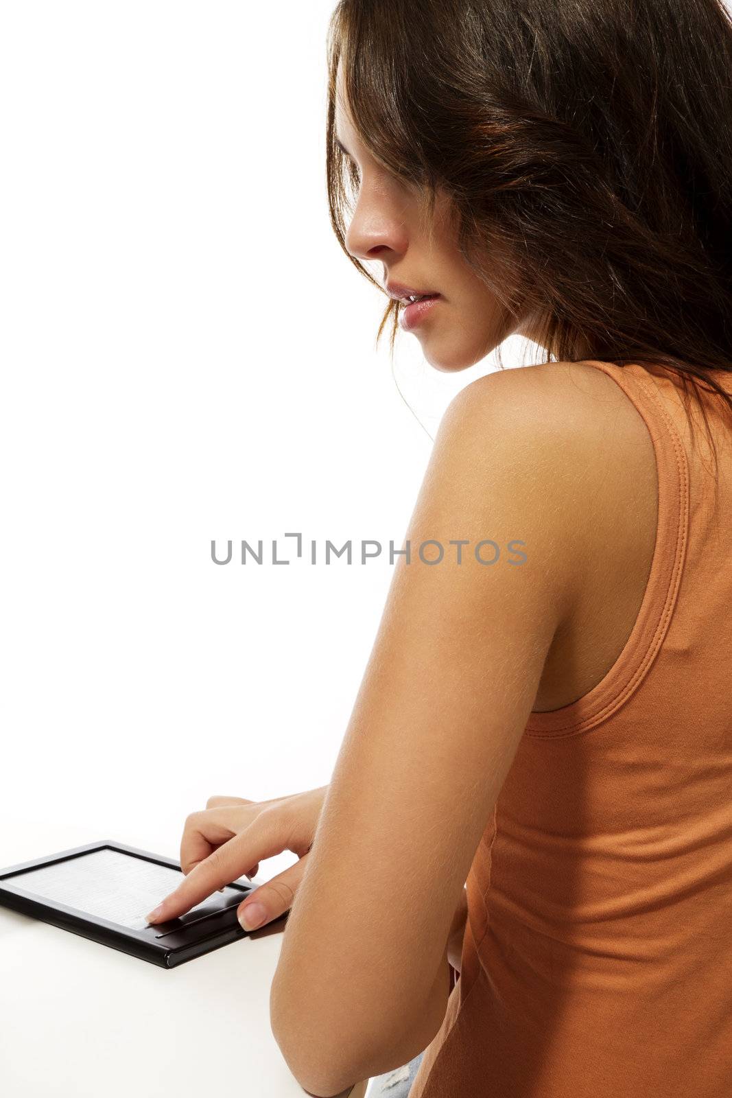 looking over the shoulder of a beautiful woman reading ebook by RobStark