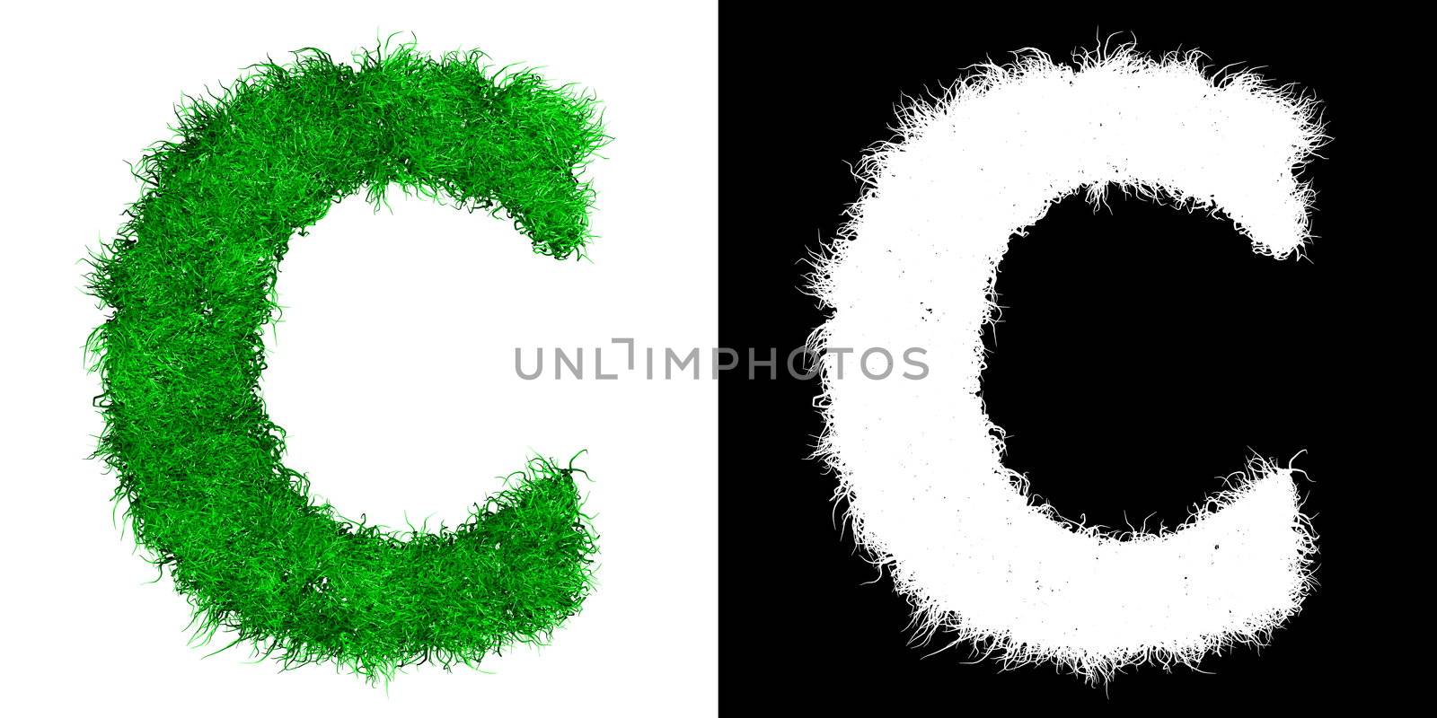 Green Capital Letter C made of Grass - with Alpha Mask by PixBox