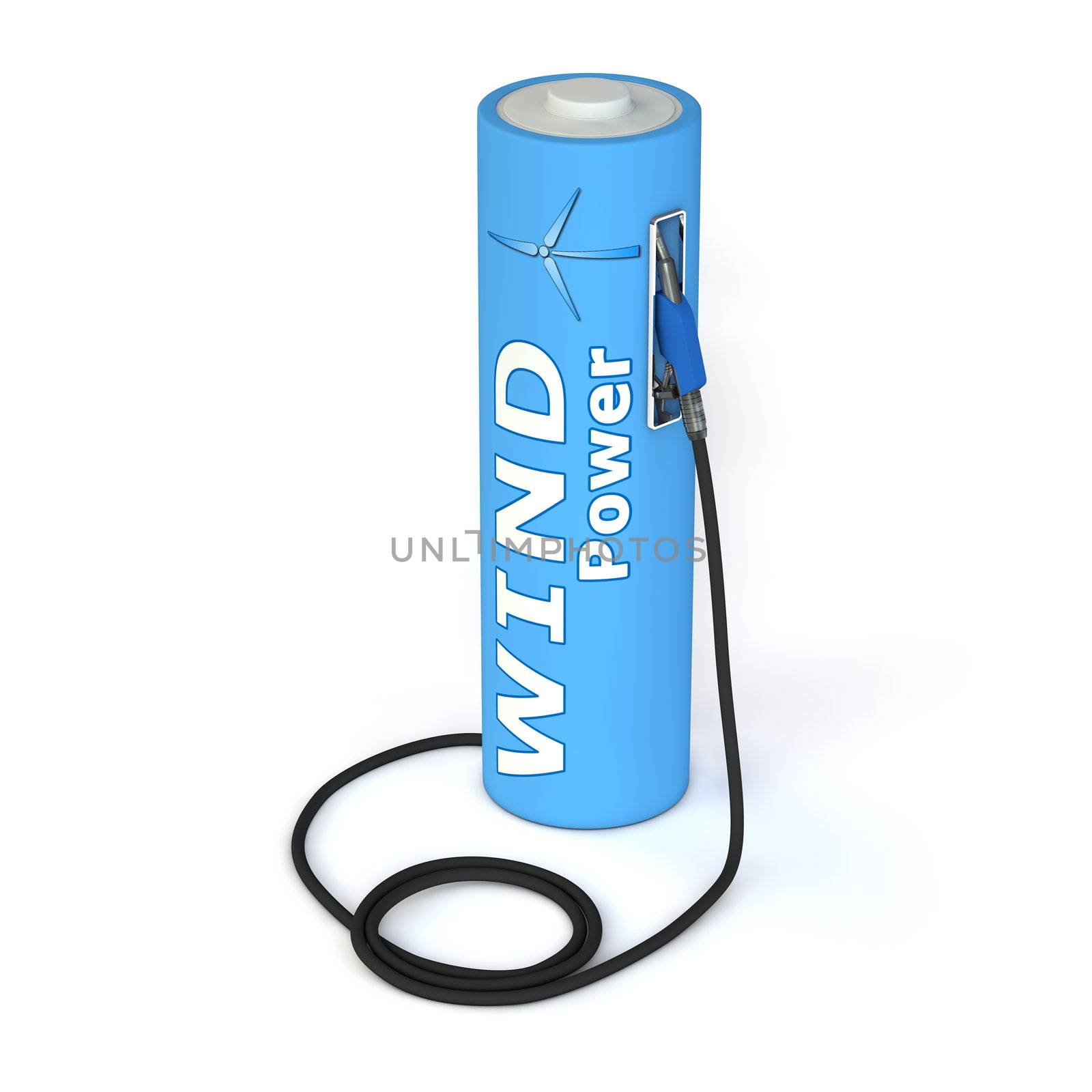 alternative energy wind power - a light blue battery as a fuel pump