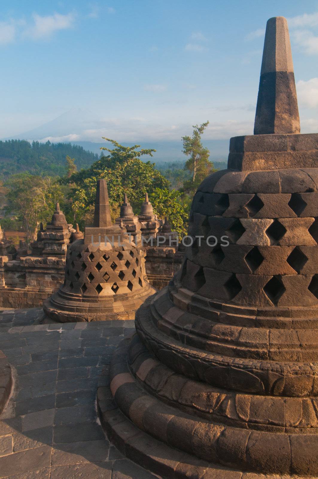 Borobudur temple at sunny morning. Central Java, Indonesia