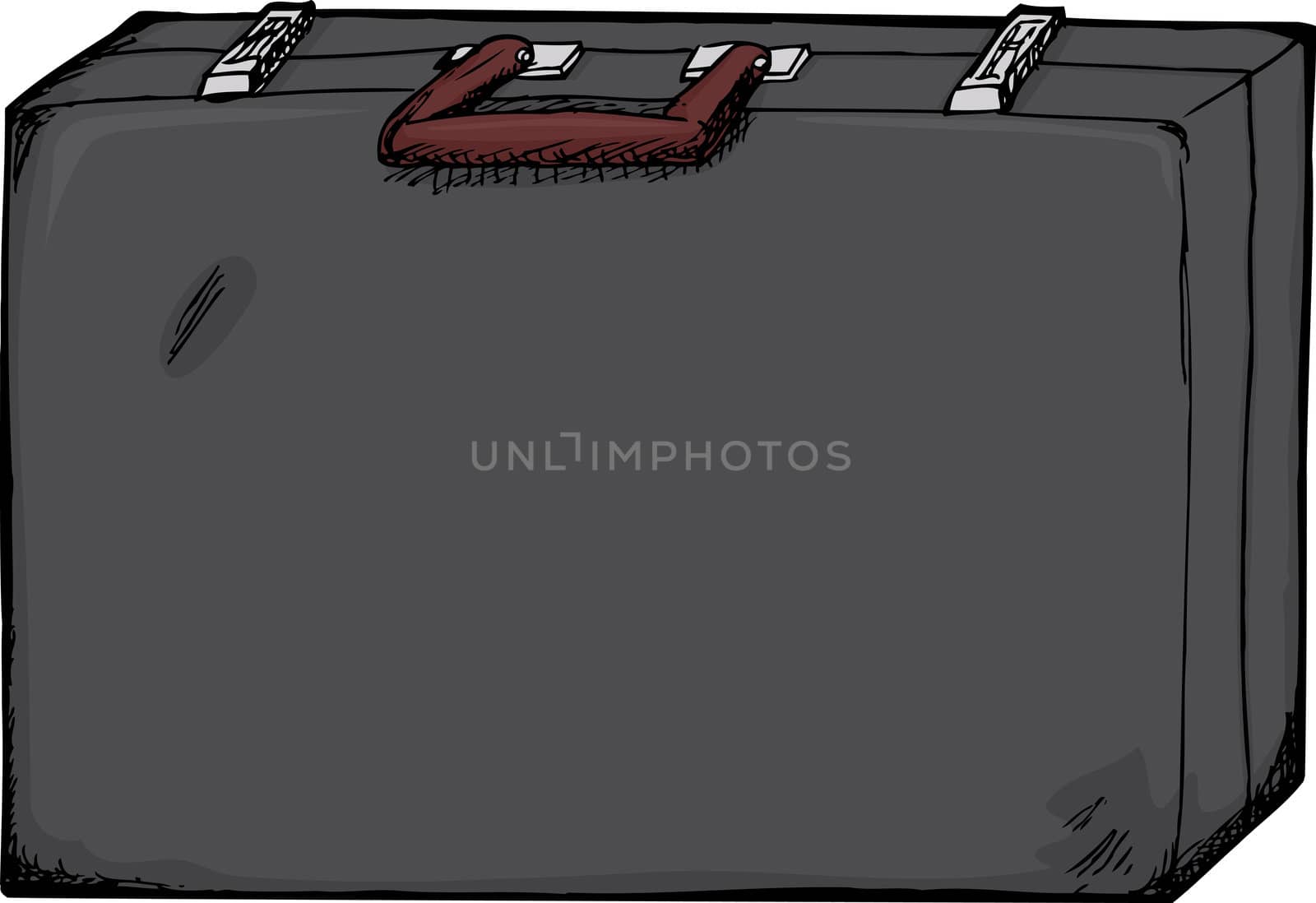 One upright worn out briefcase isolated over white