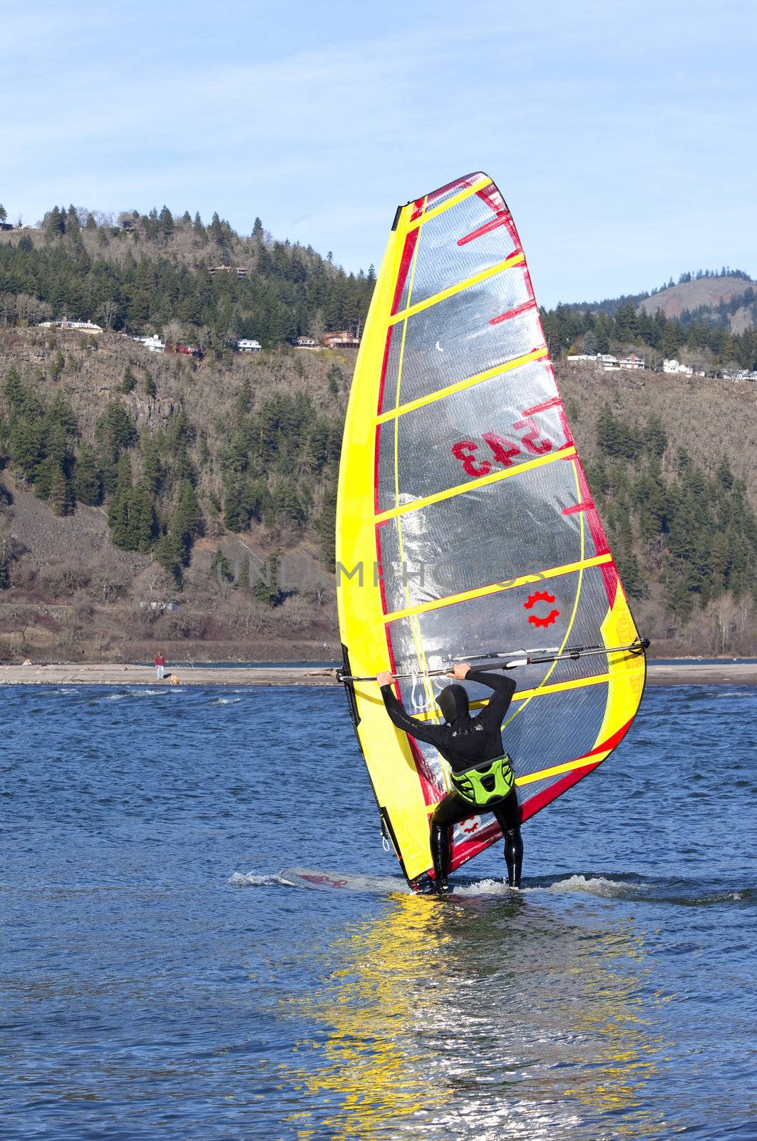 Wind surfing in Hood River Oregon. by Rigucci