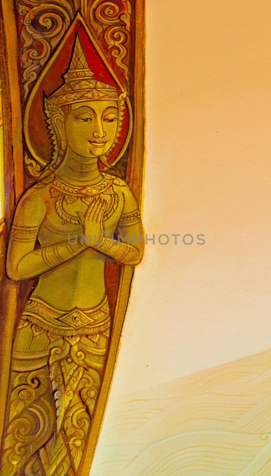 Vintage traditional Thai style art painting on temple for background.